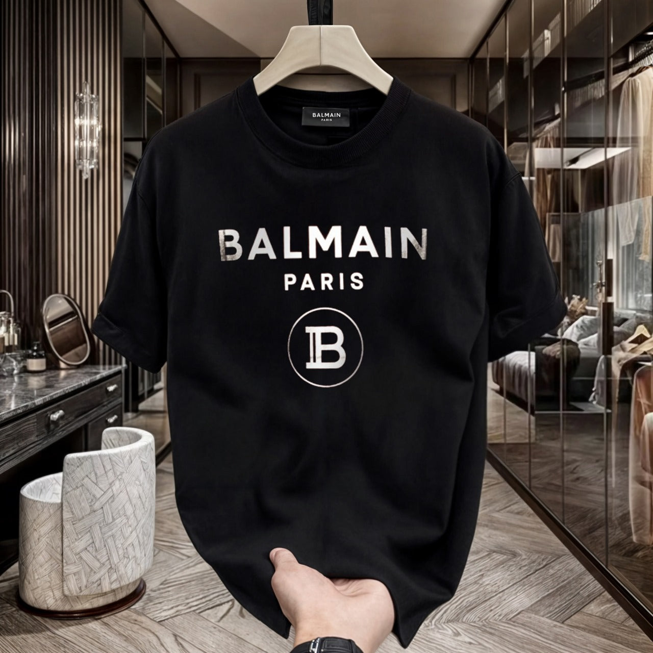 Men's Premium Selling T-shirt (BD-PRADA+BALMAIN SILVER)