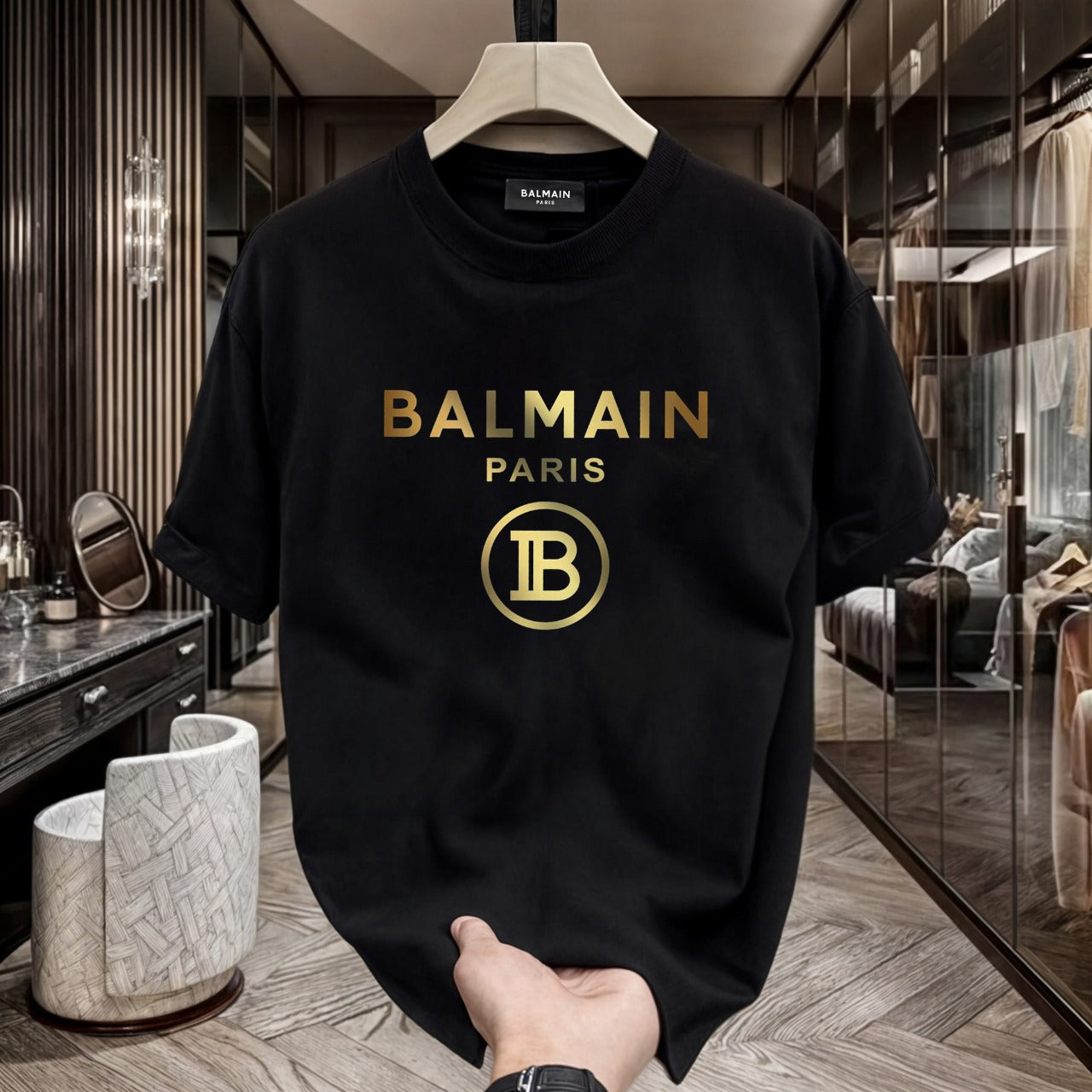 Men's Premium Selling T-Shirts (BD-AX WHITE+BALMAIN GOLD)