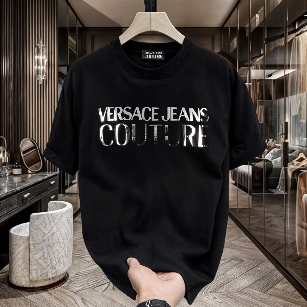 Men's Premium Selling T-Shirts (BD-SMALL AX BLACK+VERSACE SILVER)
