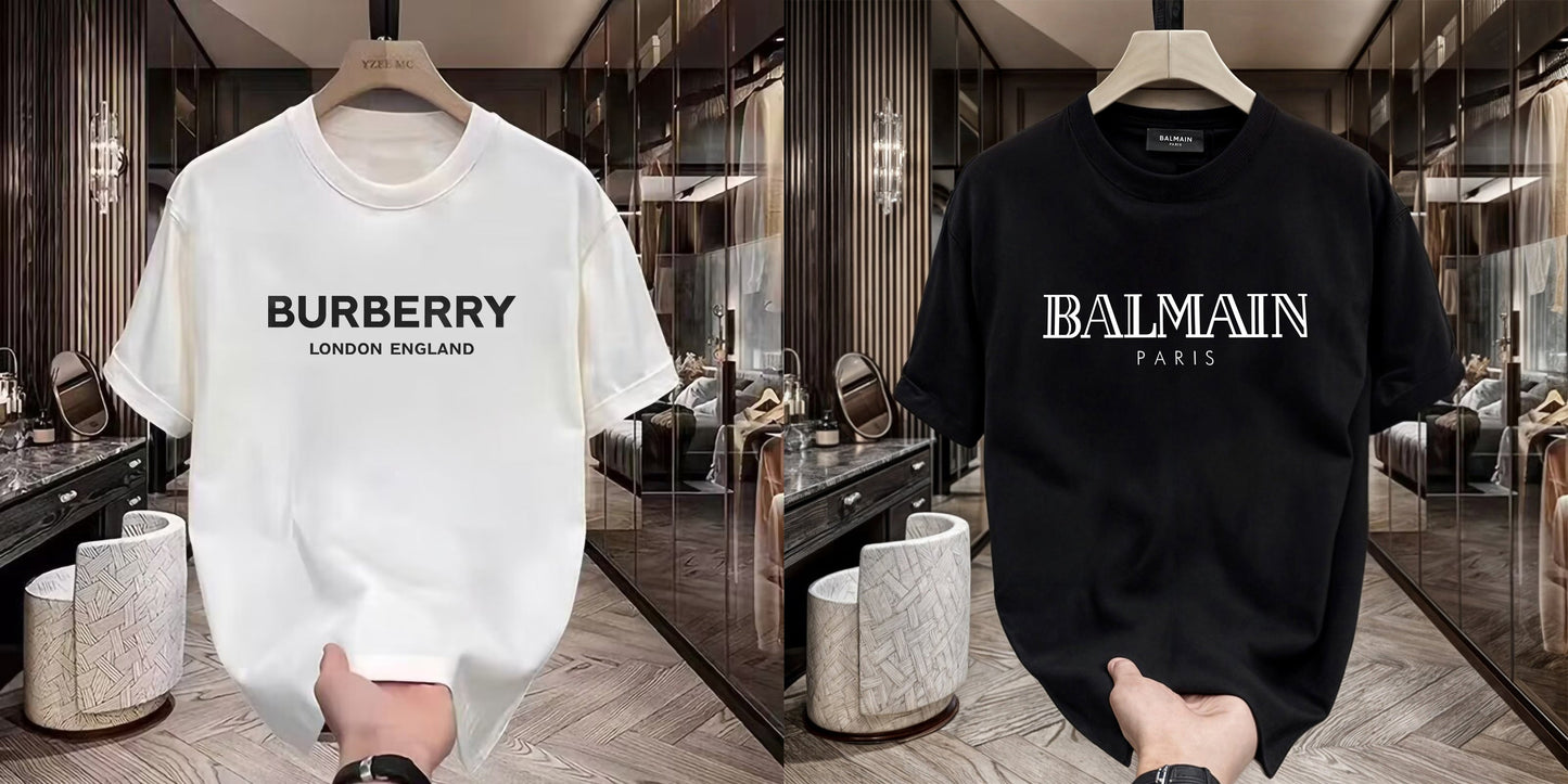 Men's Premium Selling T-Shirt (BD-BURBERRY LE +Balmain White)