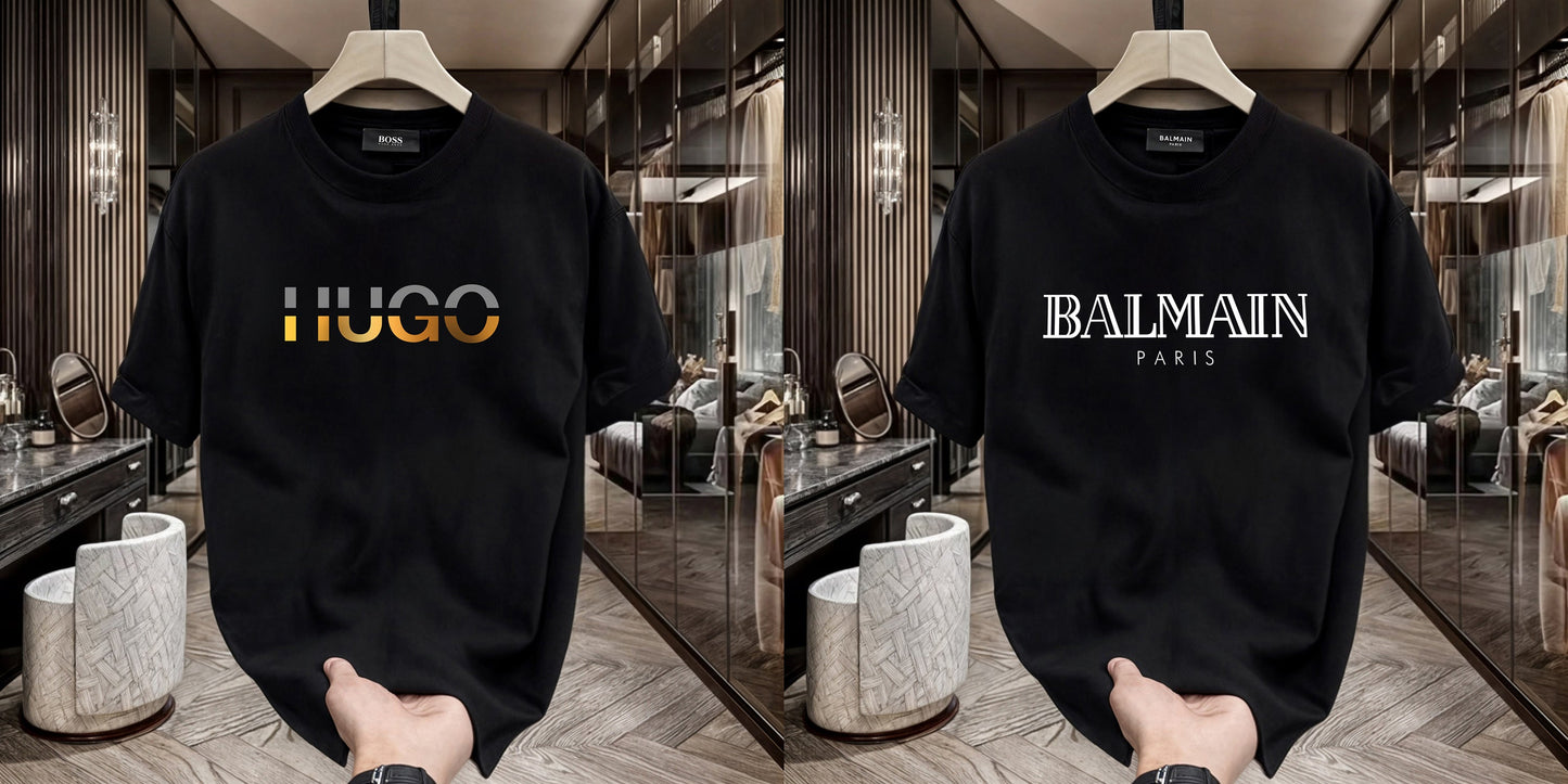 Men's Premium Selling T-shirt (BD-HUGO GOLD+Balmain White)