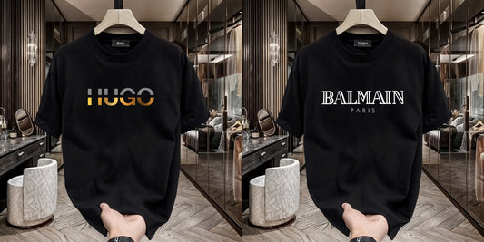 Men's Premium Selling T-shirt (BD-HUGO GOLD+Balmain White)