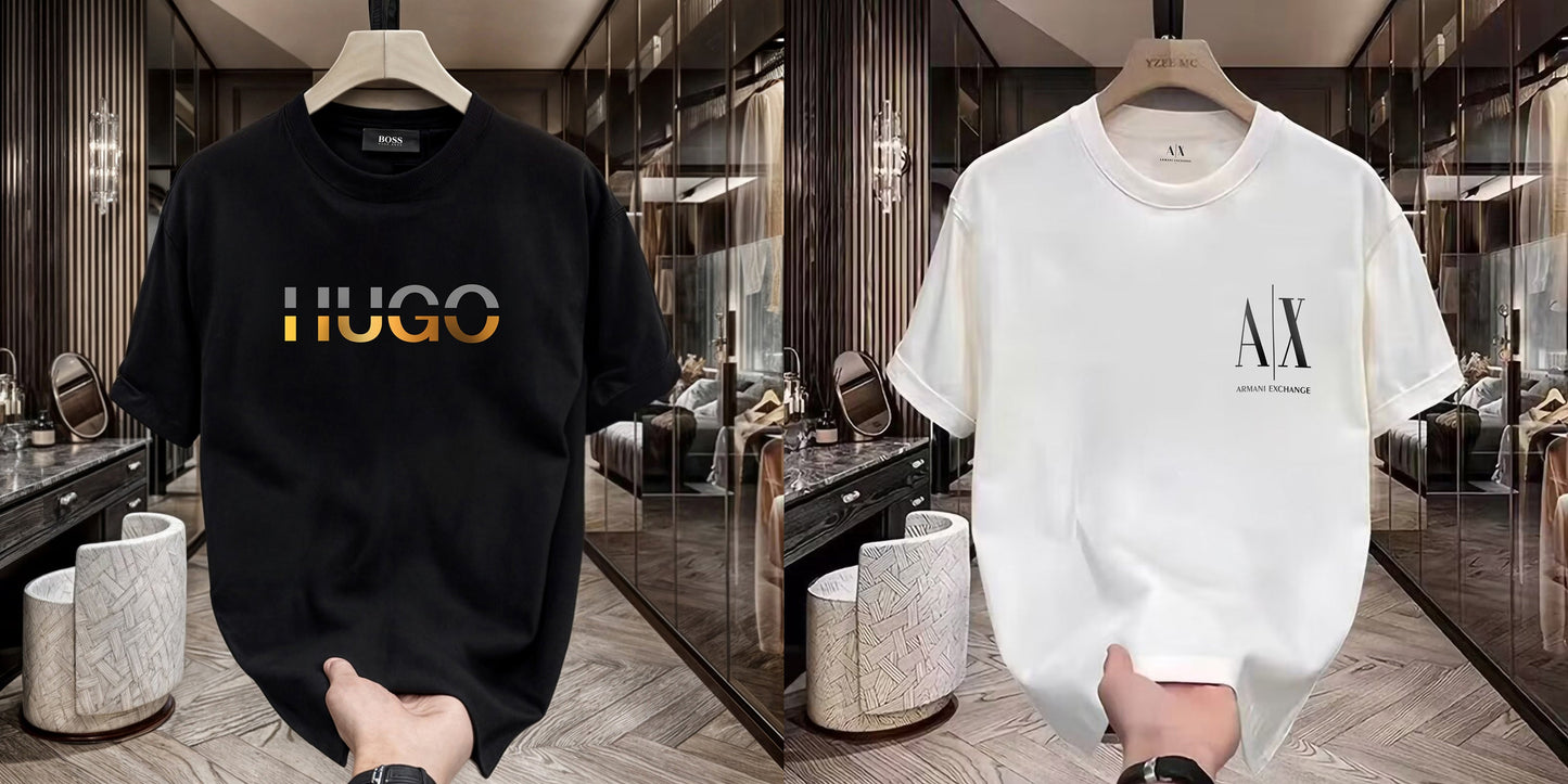 Men's Premium Selling T-Shirts (BD-HUGO GOLD+Small AX Black)