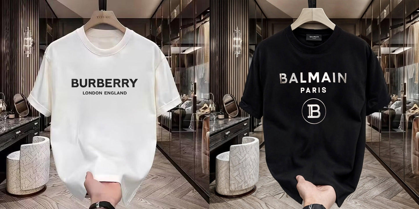 Men's Premium Selling T-Shirt (BD-BURBERRY LE +Balmain Silver)