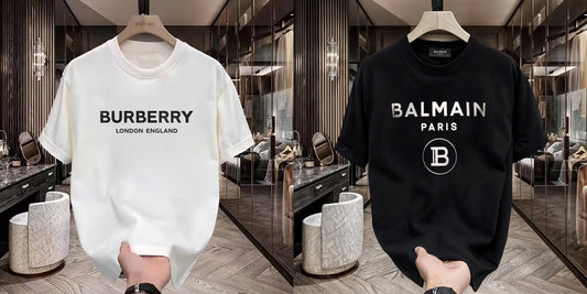 Men's Premium Selling T-Shirt (BD-BURBERRY LE +Balmain Silver)