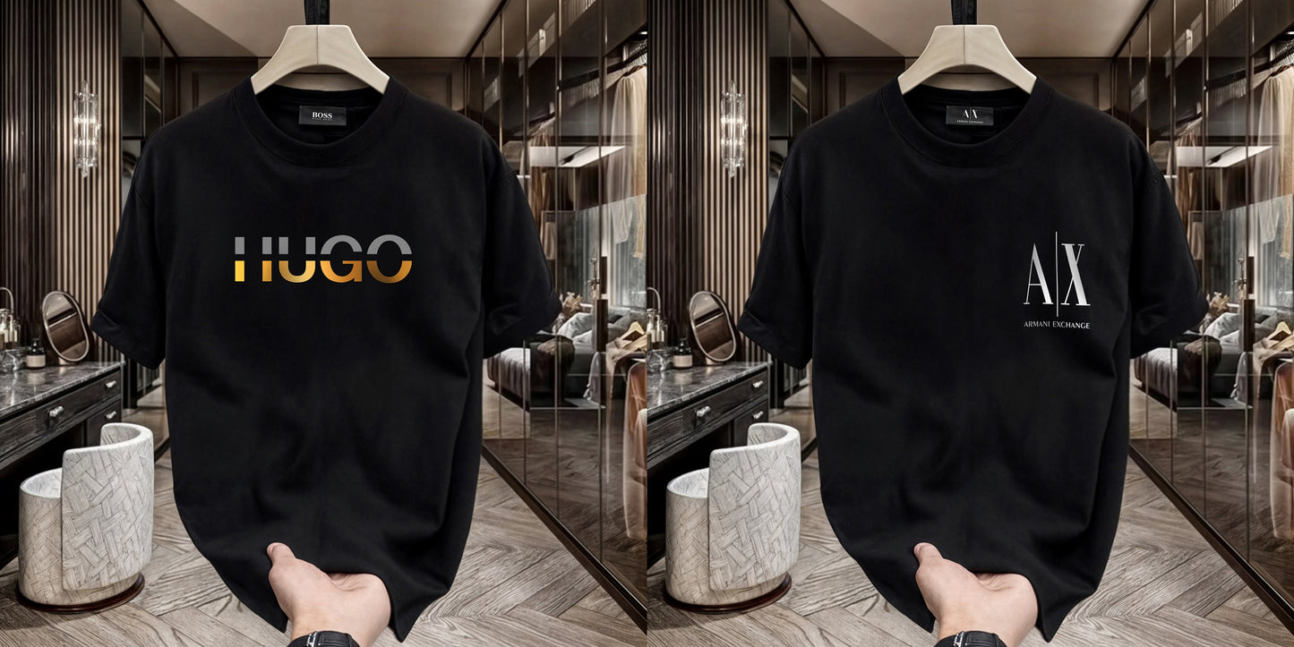 Men's Premium Selling T-Shirts (BD-HUGO GOLD+Small AX White)