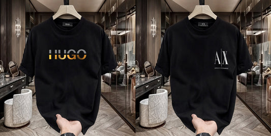 Men's Premium Selling T-Shirts (BD-HUGO GOLD+Small AX White)