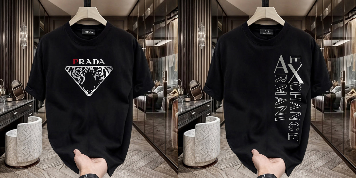 Men's Premium Selling T-Shirts (BD-PRADA+ARMANI EXCHANGE SILVER)