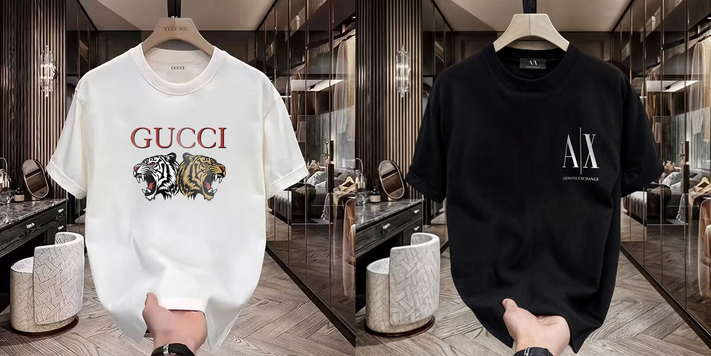 Men's Premium Selling T-Shirts (BD-GUCCI TIGER+SMALL AX WHITE)