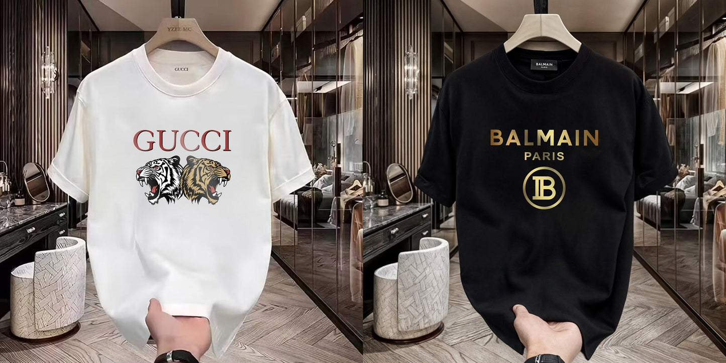 Men's Premium Selling T-Shirts (BD-GUCCI TIGER+BALMAIN GOLD)