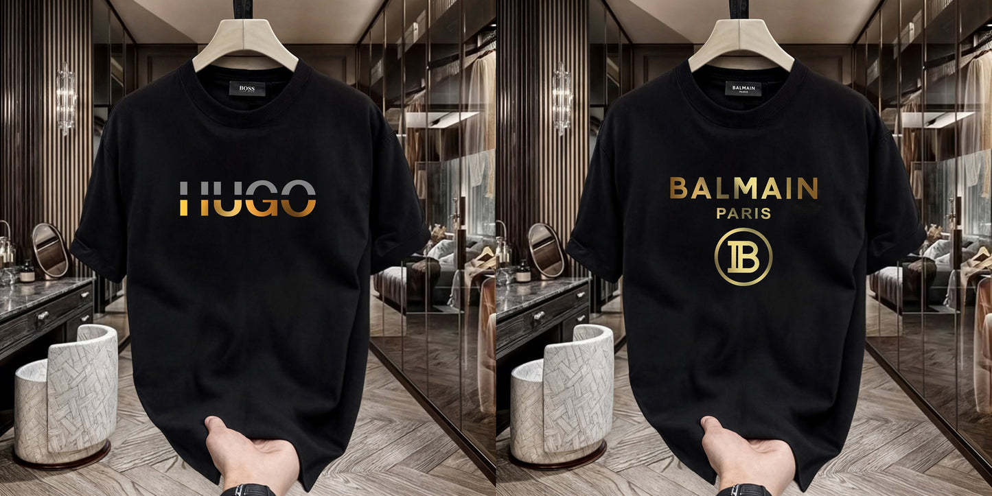 Men's Premium Selling T-Shirts (BD-HUGO GOLD+Balmain Gold)