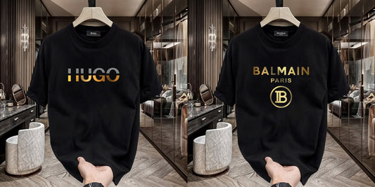 Men's Premium Selling T-Shirts (BD-HUGO GOLD+Balmain Gold)