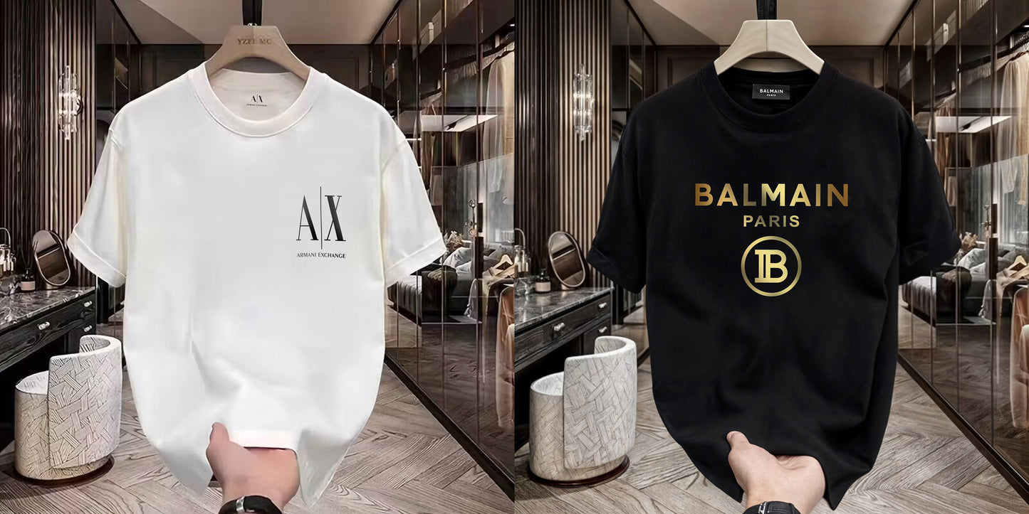 Men's Premium Selling T-Shirts (BD-SMALL AX BLACK+BALMAIN GOLD)
