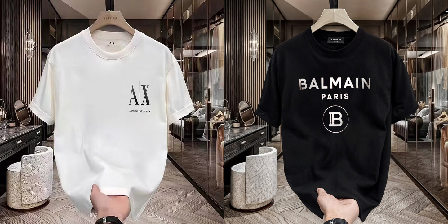 Men's Premium Selling T-Shirts (BD-SMALL AX BLACK+BALMAIN SILVER)