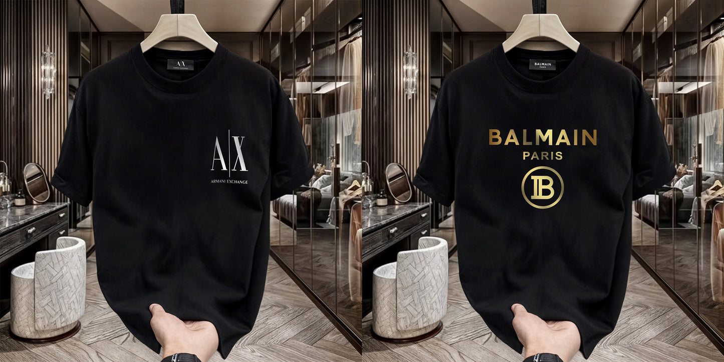 Men's Premium Selling T-Shirts (BD-SMALL AX WHITE+BALMAIN GOLD)