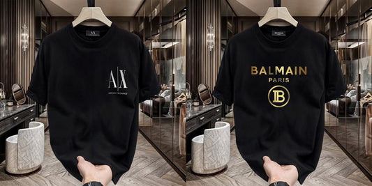 Men's Premium Selling T-Shirts (BD-SMALL AX WHITE+BALMAIN GOLD)