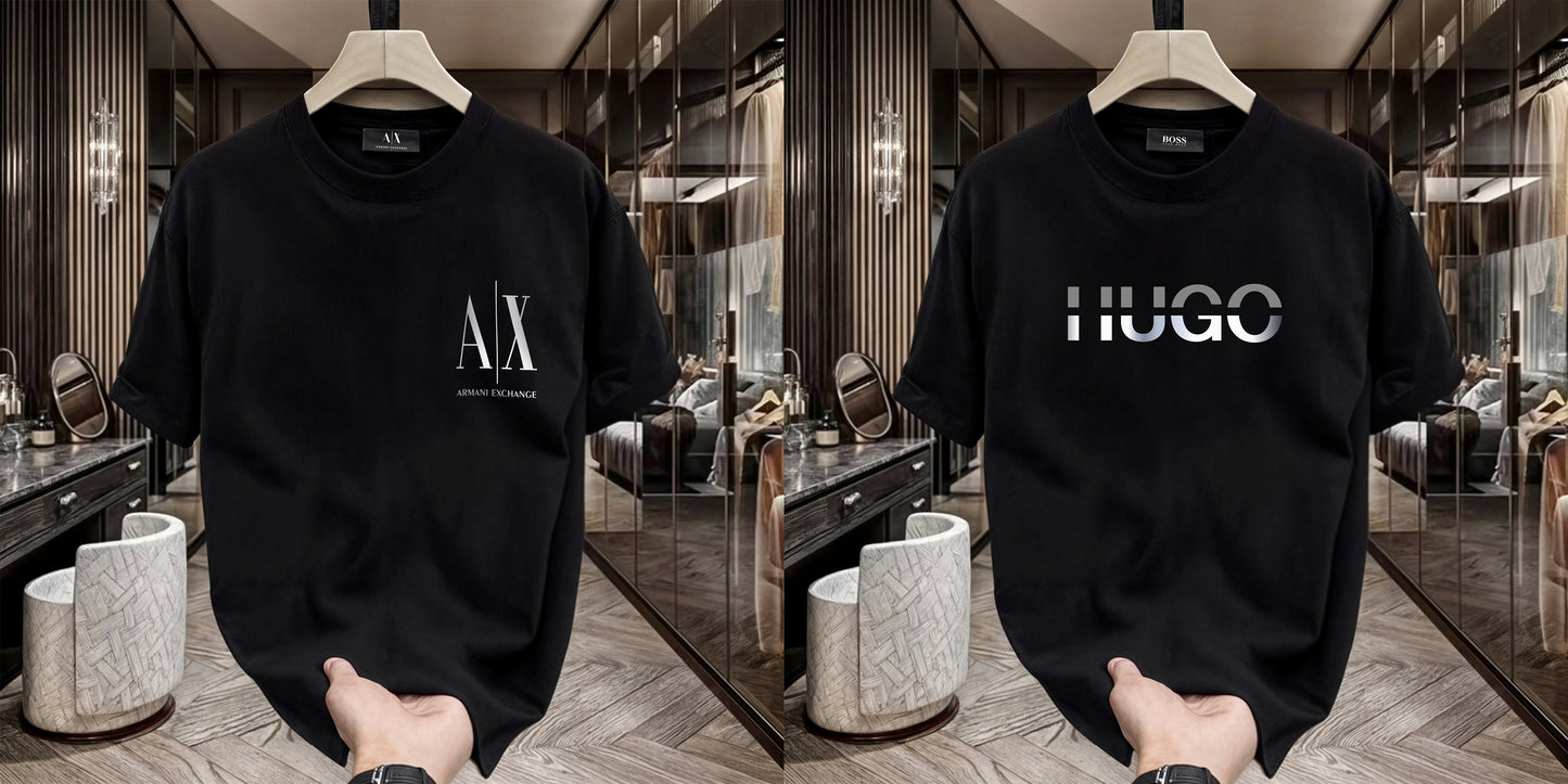 Men's Premium Selling T-Shirts (BD-SMALL AX WHITE+HUGO SILVER)