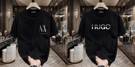 Men's Premium Selling T-Shirts (BD-SMALL AX WHITE+HUGO SILVER)
