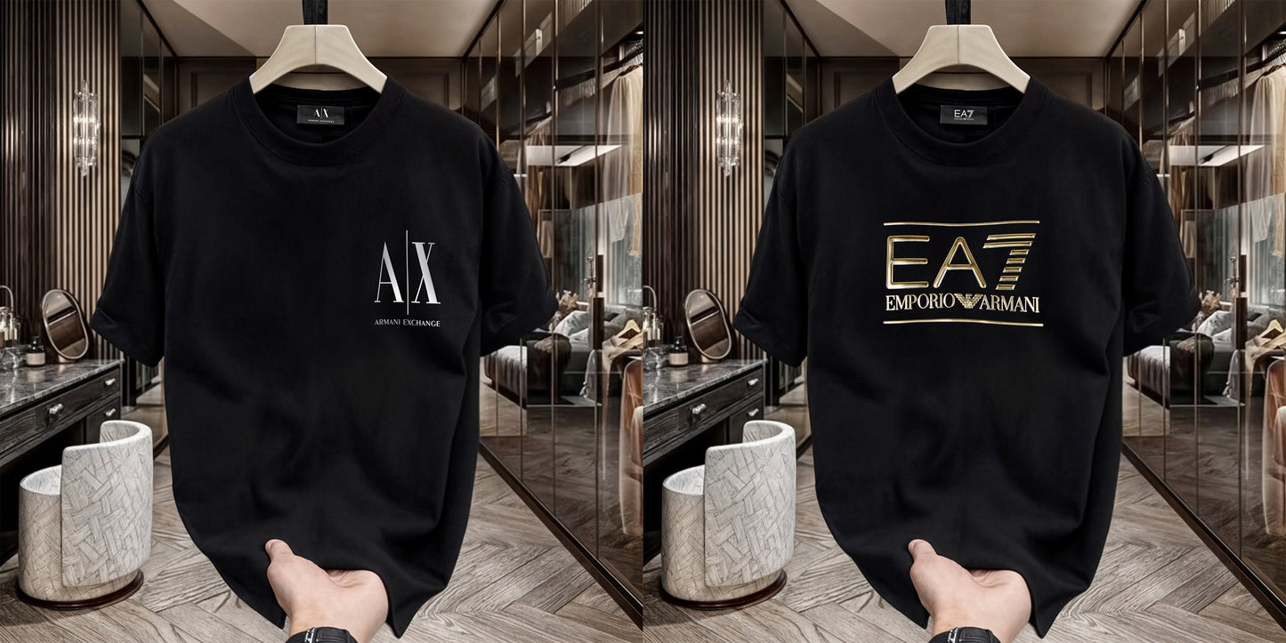 Men's Premium Selling T-Shirts (BD-SMALL AX WHITE+EA7)