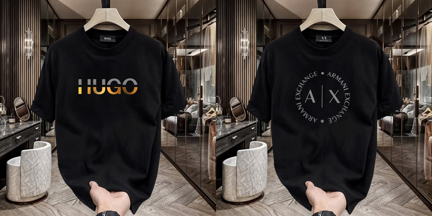 Men's Premium Selling T-Shirts (BD-HUGO GOLD+Armani Round)