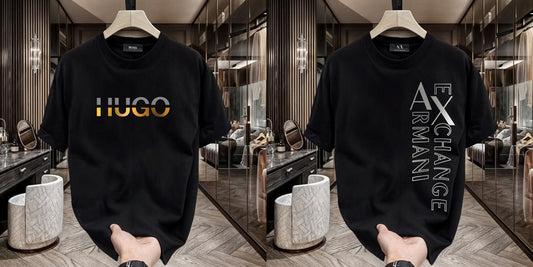 Men's Premium Selling T-Shirts (BD-HUGO GOLD+Armani Exchange Silver)