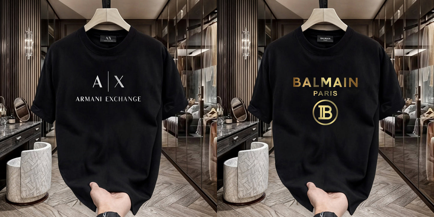 Men's Premium Selling T-Shirts (BD-AX WHITE+BALMAIN GOLD)