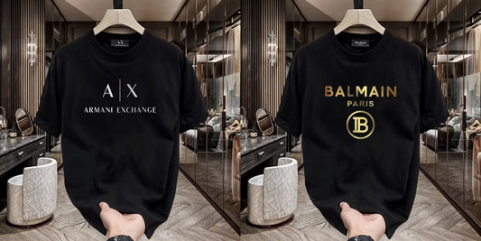 Men's Premium Selling T-Shirts (BD-AX WHITE+BALMAIN GOLD)