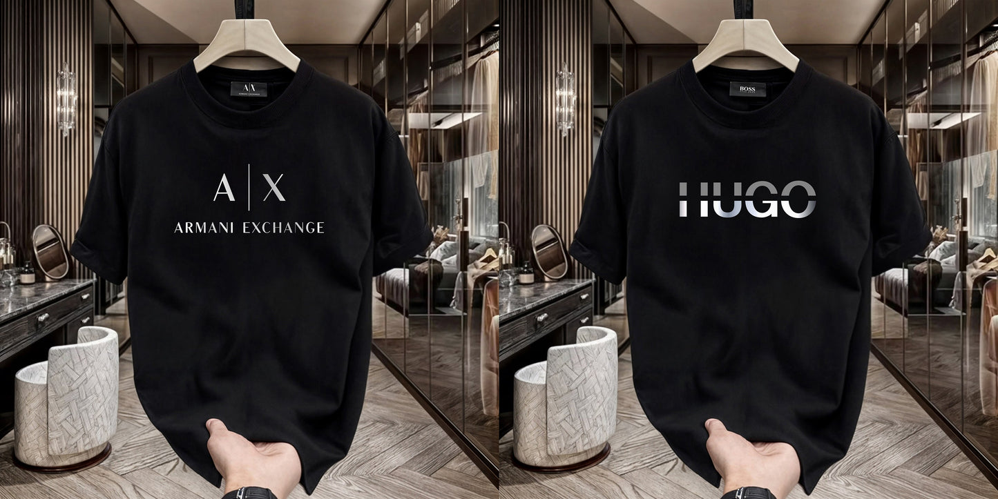 Men's Premium Selling T-Shirts (BD-AX WHITE+HUGO SILVER)