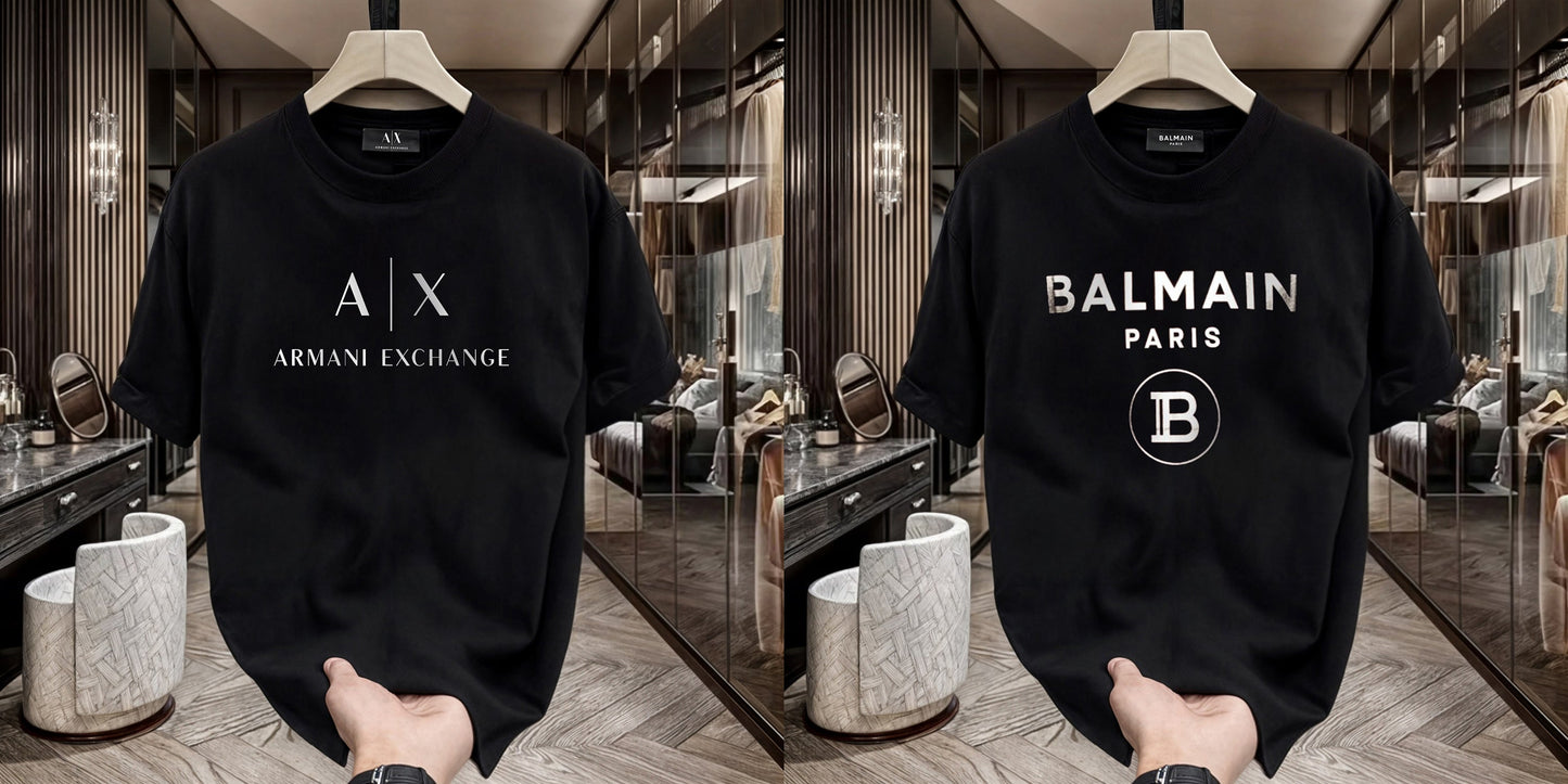 Men's Premium Selling T-Shirts (BD-AX WHITE+BALMAIN SILVER)