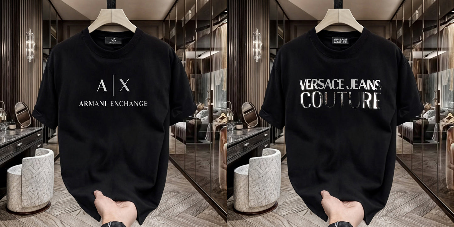 Men's Premium Selling T-Shirts (BD-AX WHITE+VERSACE SILVER)