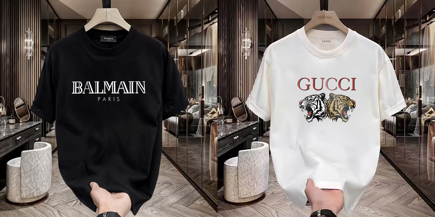 Men's Premium Selling T-Shirts (BD-BALMAIN WHITE+GUCCI TIGER)