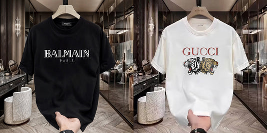 Men's Premium Selling T-Shirts (BD-BALMAIN WHITE+GUCCI TIGER)