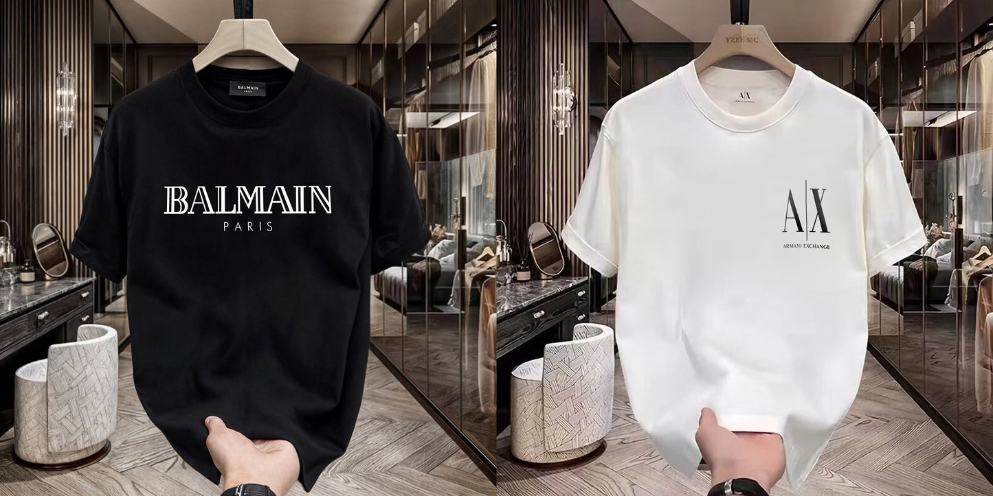 Men's Premium Selling T-Shirts (BD-BALMAIN WHITE+SMALL AX BLACK)
