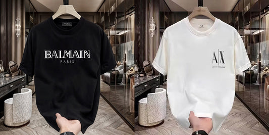 Men's Premium Selling T-Shirts (BD-BALMAIN WHITE+SMALL AX BLACK)
