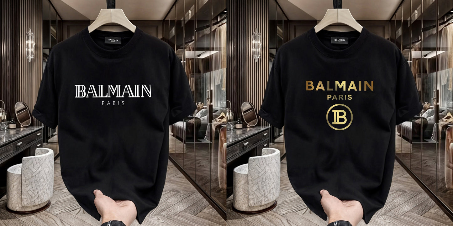 Men's Premium Selling T-Shirts (BD-BALMAIN WHITE+BALMAIN GOLD)