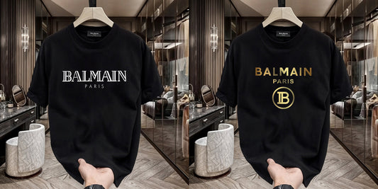 Men's Premium Selling T-Shirts (BD-BALMAIN WHITE+BALMAIN GOLD)