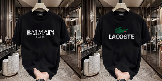 Men's Premium Selling T-Shirts (BD-BALMAIN WHITE+LACOSTE)