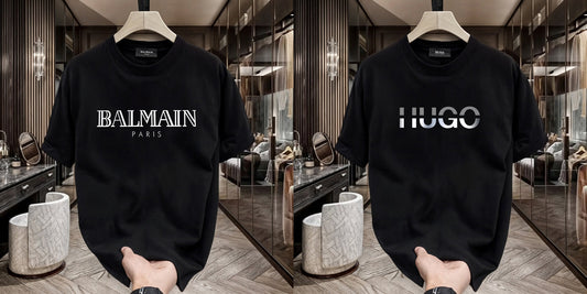 Men's Premium Selling T-Shirts (BD-BALMAIN WHITE+HUGO SILVER)