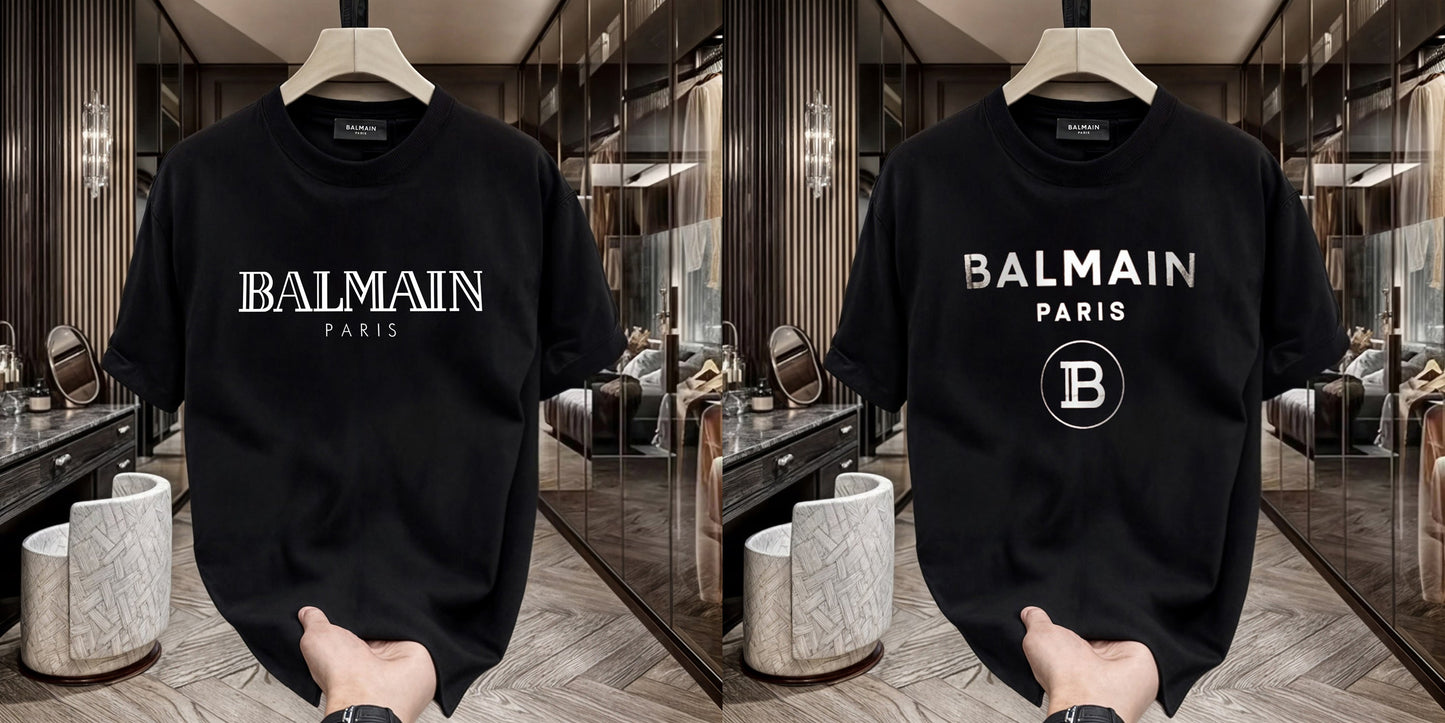 Men's Premium Selling T-Shirts (BD-BALMAIN WHITE+BALMAIN SILVER)