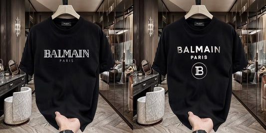 Men's Premium Selling T-Shirts (BD-BALMAIN WHITE+BALMAIN SILVER)