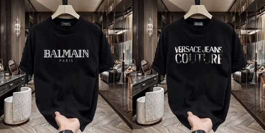 Men's Premium Selling T-Shirts (BD-BALMAIN WHITE+VERSACE SILVER)