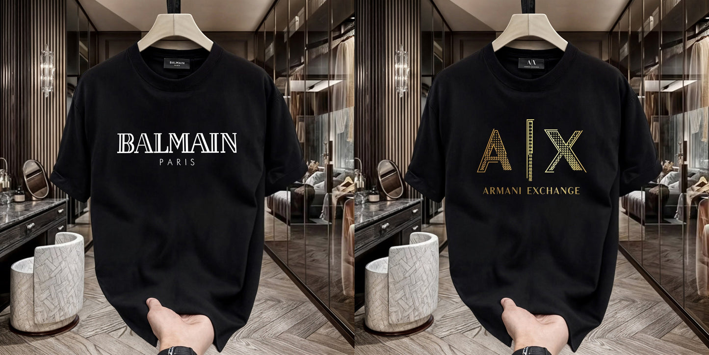 Men's Premium Selling T-Shirts (BD-BALMAIN WHITE+AX GOLD)