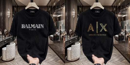 Men's Premium Selling T-Shirts (BD-BALMAIN WHITE+AX GOLD)