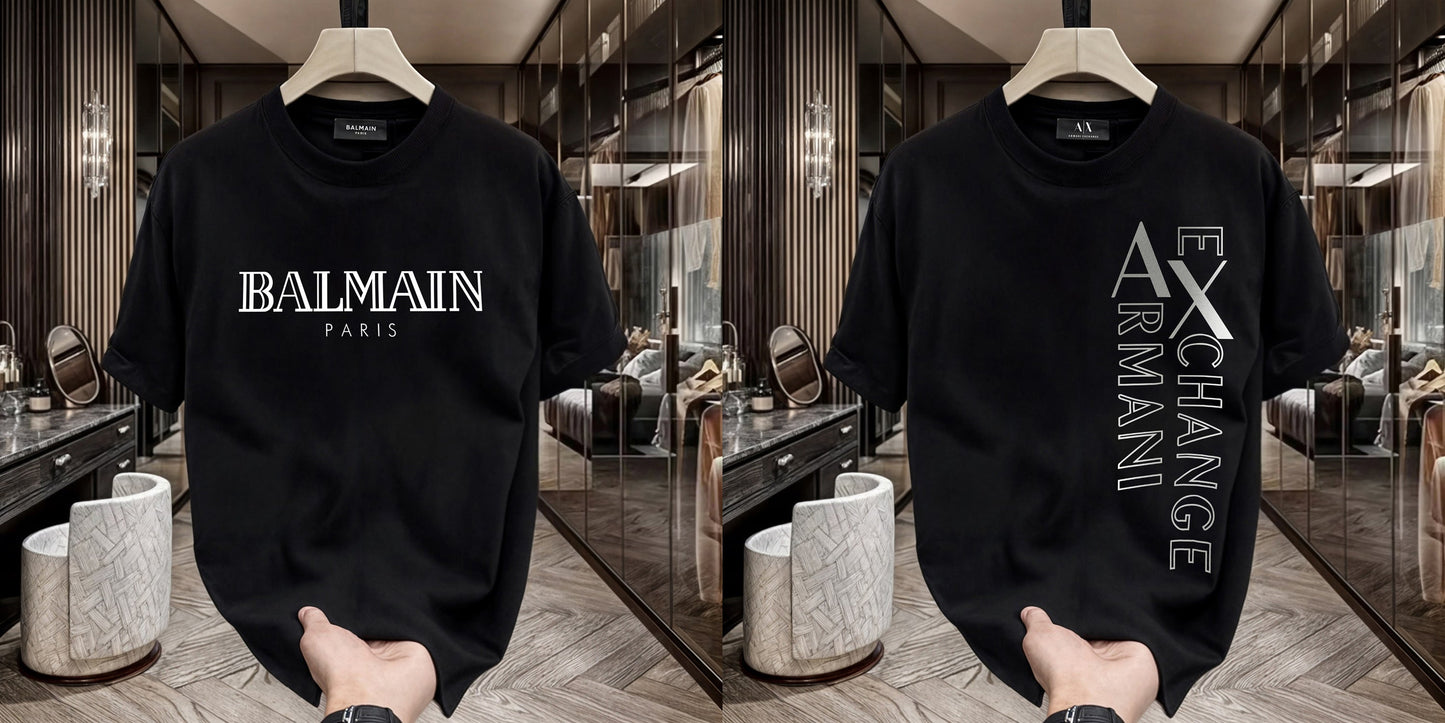 Men's Premium Selling T-Shirts (BD-BALMAIN WHITE+ARMANI EXCHANGE SILVER)