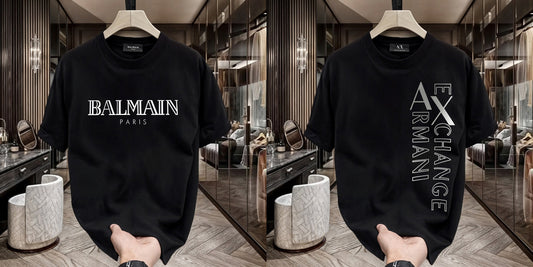 Men's Premium Selling T-Shirts (BD-BALMAIN WHITE+ARMANI EXCHANGE SILVER)