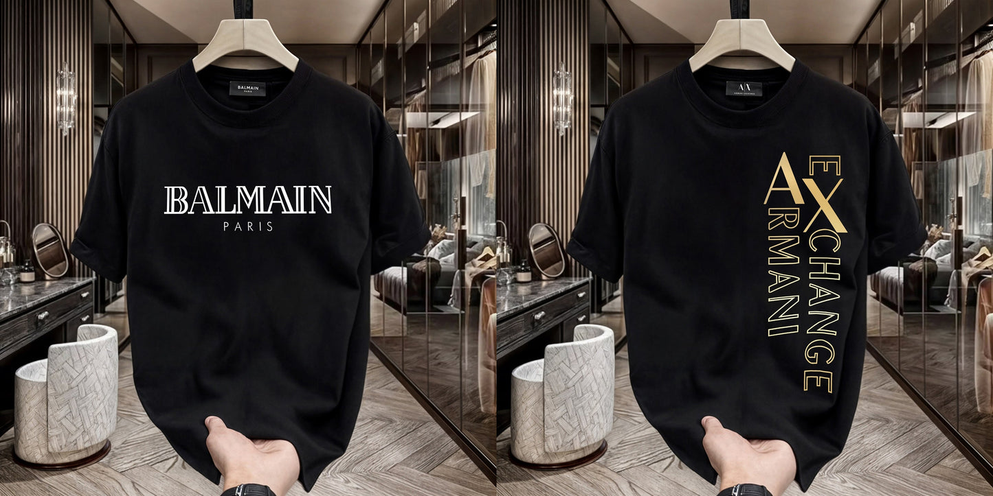 Men's Premium Selling T-Shirts (BD-BALMAIN WHITE+ARMANI EXCHANGE)