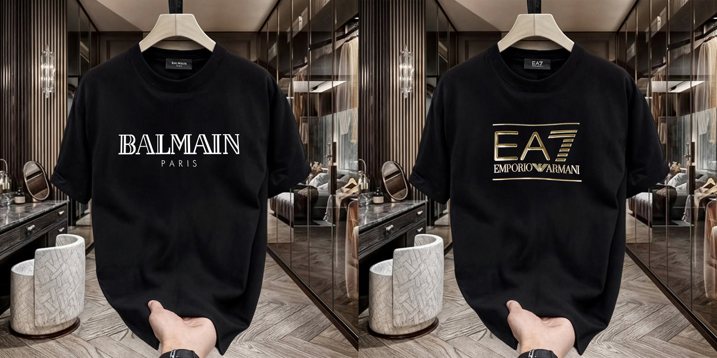 Men's Premium Selling T-Shirts (BD-BALMAIN WHITE+EA7)