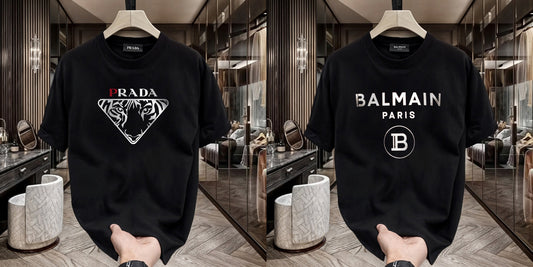 Men's Premium Selling T-shirt (BD-PRADA+BALMAIN SILVER)